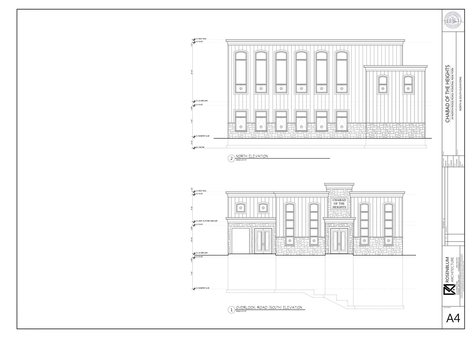 Chabad of the Heights north and south elevations, sheet A4